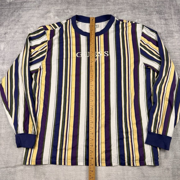 Guess Originals Shirt Mens XL Purple Stripped Long Sleeve Preppy Asap Rocky - Picture 6 of 9
